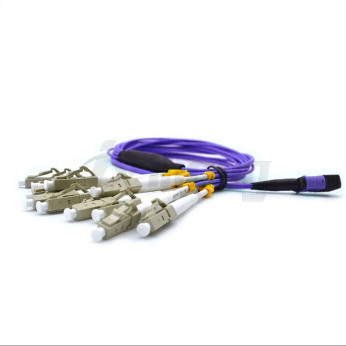 Factory Price  Fiber Optic Patch Cord 100G MM OM4 MPO/MTP-LC 24cores Fanout Jumper