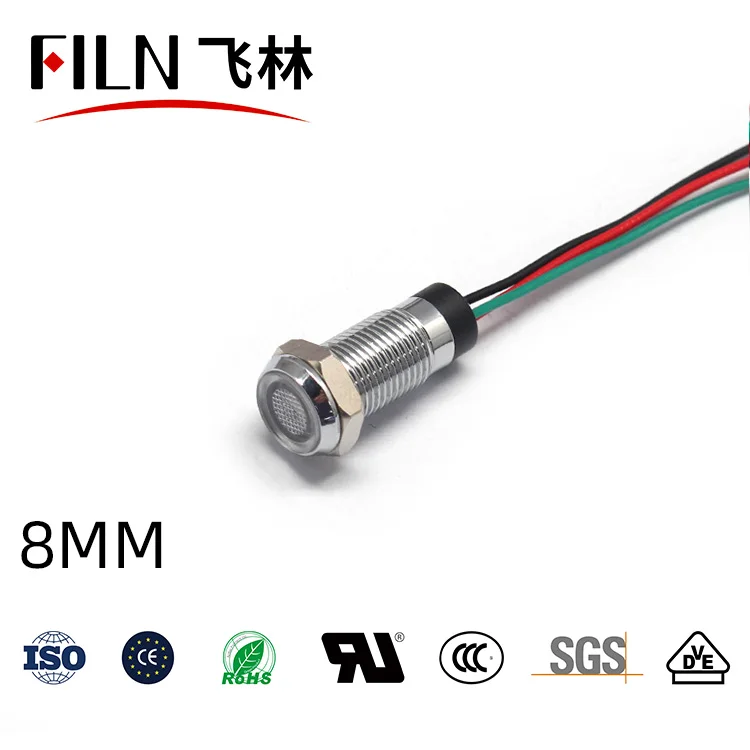 Pilot light dual color Flat head Red and green two color indicator light 8mm 20cm wires metal signal indicator lights