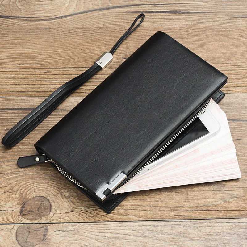 Anti-lost Rope Zipper Hasp Men Leather Business Billfold Slim Hipster Cowhide Credit Card Id Holders Inserts Coin Purse Wallet