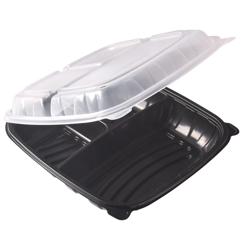 Manufacturer take out packaging box disposable clamshell 2 3 compartment MFPP plastic lunch food boxes hinged container