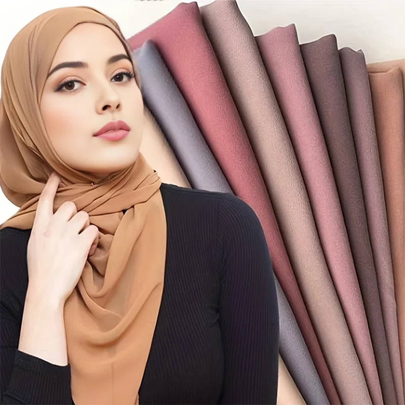 Wholesale 96 Colors High Quality Islamic Shawl Soft Plain Georgette Muslim Hijabs Headscarf Bubble Chiffon Hijab Scarf