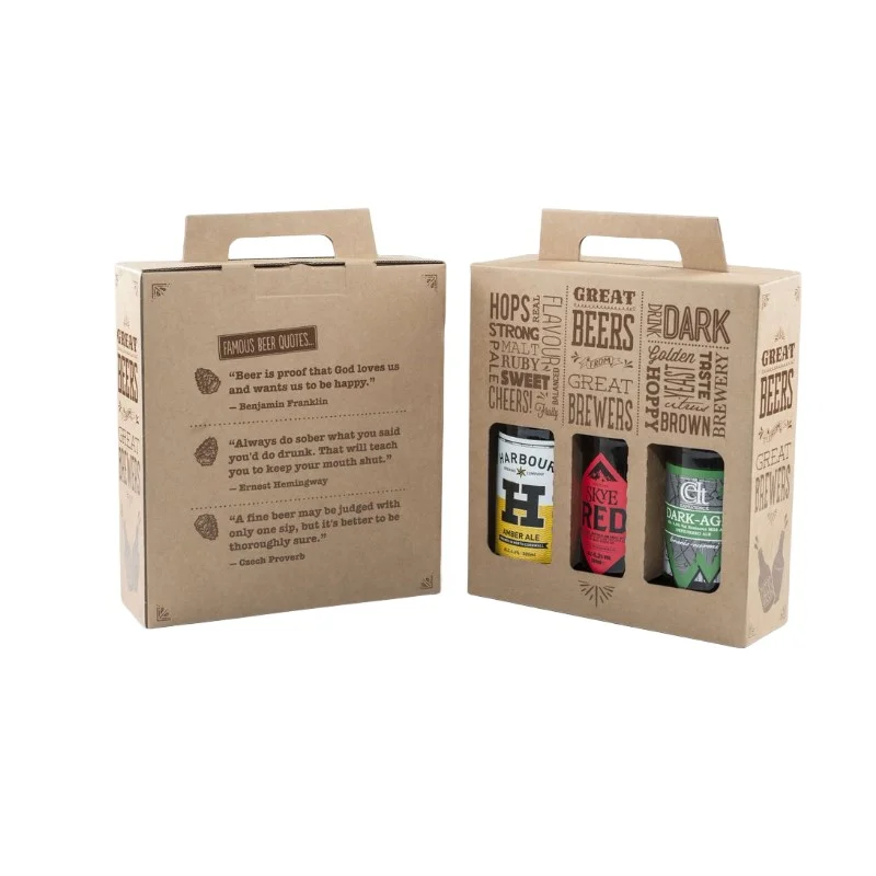 Wholesale customized eco-friendly kraft 4/6/8 pack beverage drinking wine packaging beer can gift boxes with handle