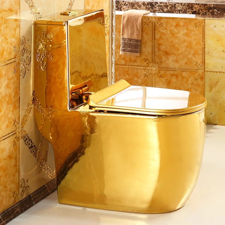Luxury sanitary ware ceramic S-trap 300mm golden color wc one piece toilet