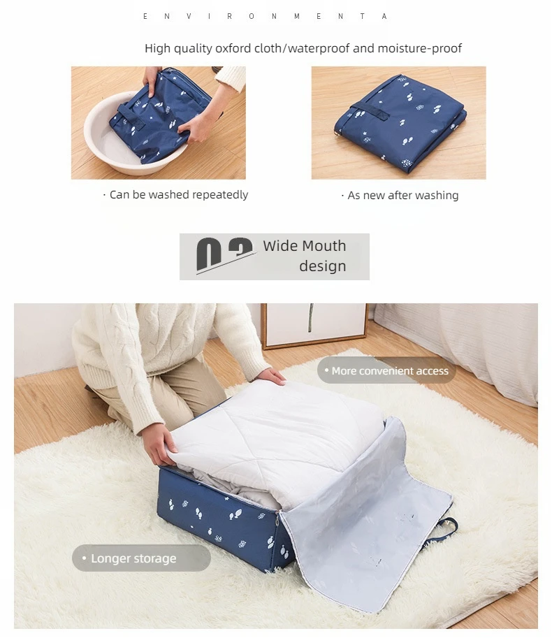 Large Capacity Oxford Heavy Duty Closet Waterproof Collapsible Quilt Clothes Wardrobe Storage Bag for Bedroom