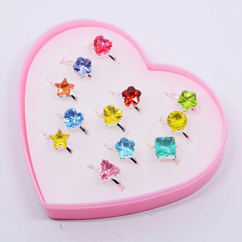 Cute Cartoon Gift Round Flower Crown Rings For Girls Children Jewelry Crystal Zircon Butterfly Ring for Kids Gift