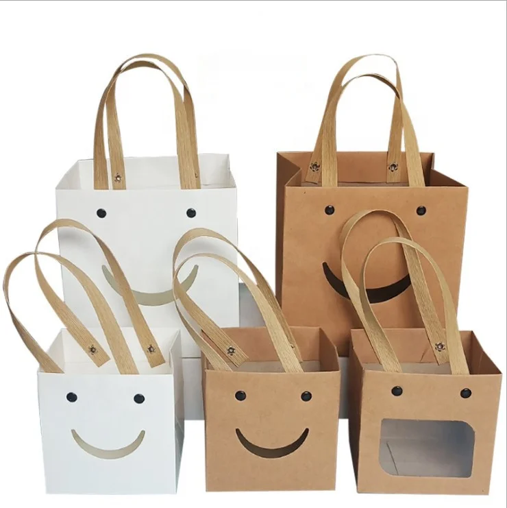 
Square Bottom Fancy Gift Tote Bag Rivet Window Craft Paper Bag With Flat Handle 