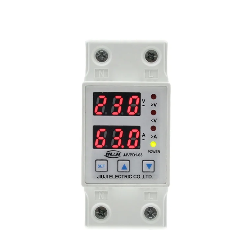 63A 230V Din rail adjustable over voltage and under voltage protective device protector relay with over current protection