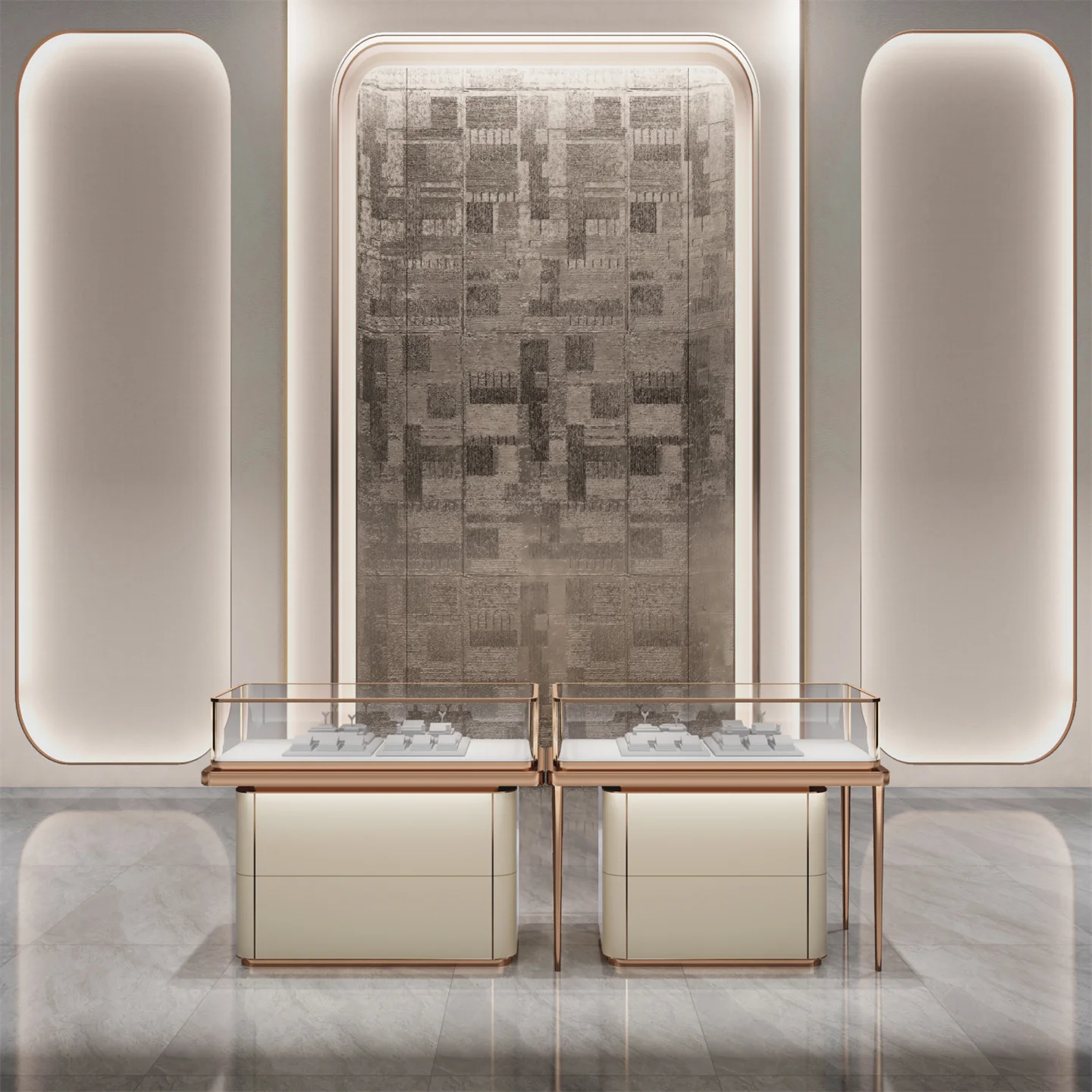 Luxury manufacturer free retail displays led store jewellery counter glass round suppliers jewelry display showcase with storage