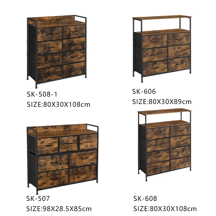 Closet Storage Dresser, 6 Fabric Drawers and Metal Frame with Handles, Rustic Brown