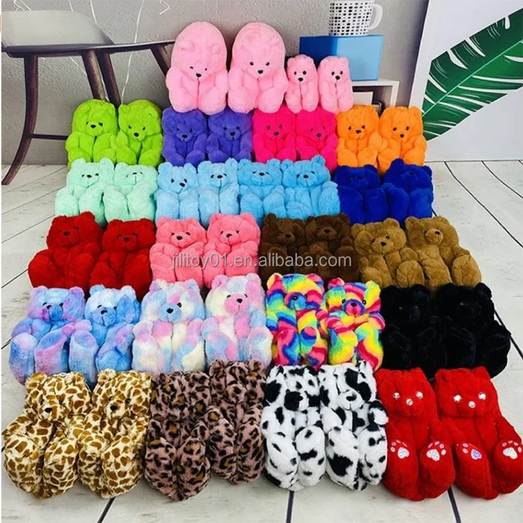 wholesale kids teddy bear slippers plush set and pink bag custom for women girls