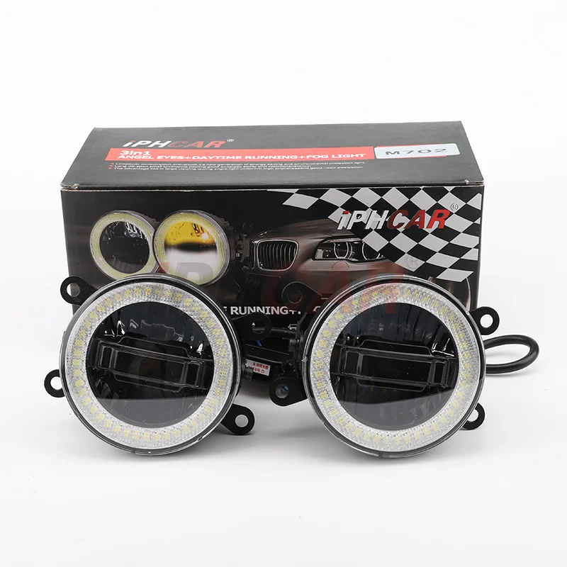 IPHCAR Hot Sale M702 Round LED Fog Lamp Daytime Running Light Angel Eyes With 3 In 1 Function