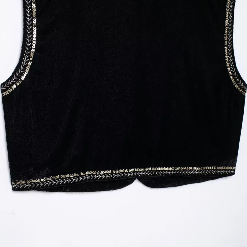 PB&ZA Women 2024 New Chic Fashion Velvet embroidery Vest Coat Vintage Sleeveless Female Waistcoat Chic Tops