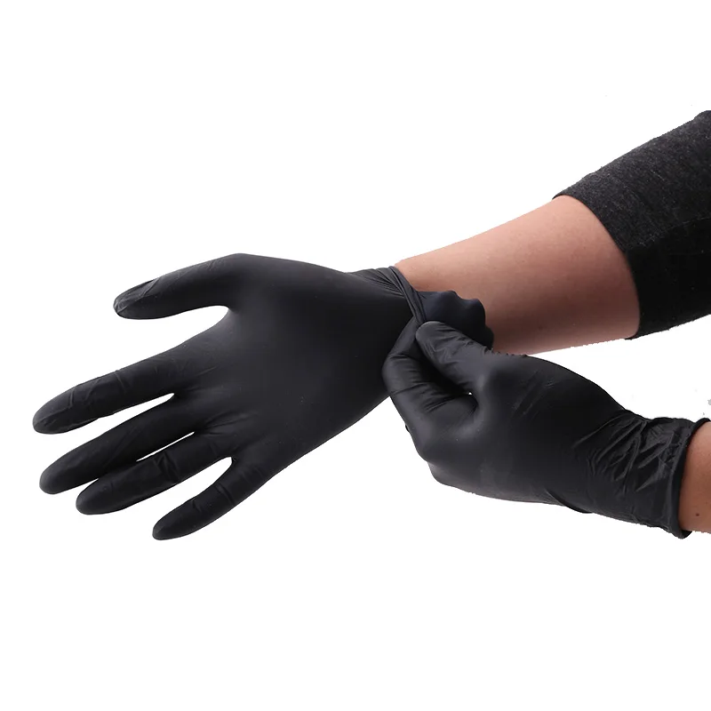 High quality Powder Free Wear Resistant Black Nitrile Coated Lining Rubber Safety Gloves Disposable For Salon Hairdresser