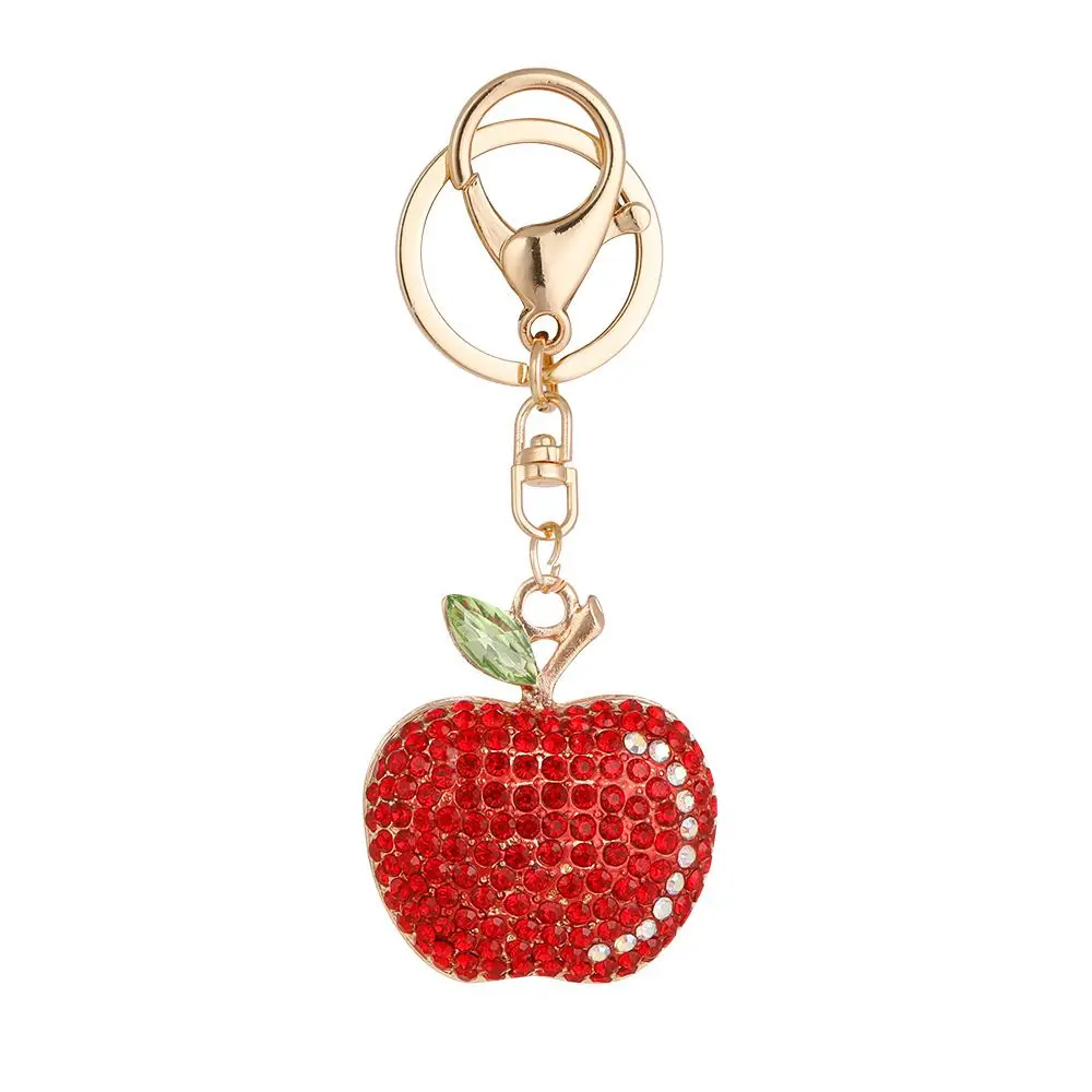 Wholesale Hot selling Promotional Creative Cute Rhinestones Car Metal Keychain Apple Shaped  Pendant Bag charms apple keychain
