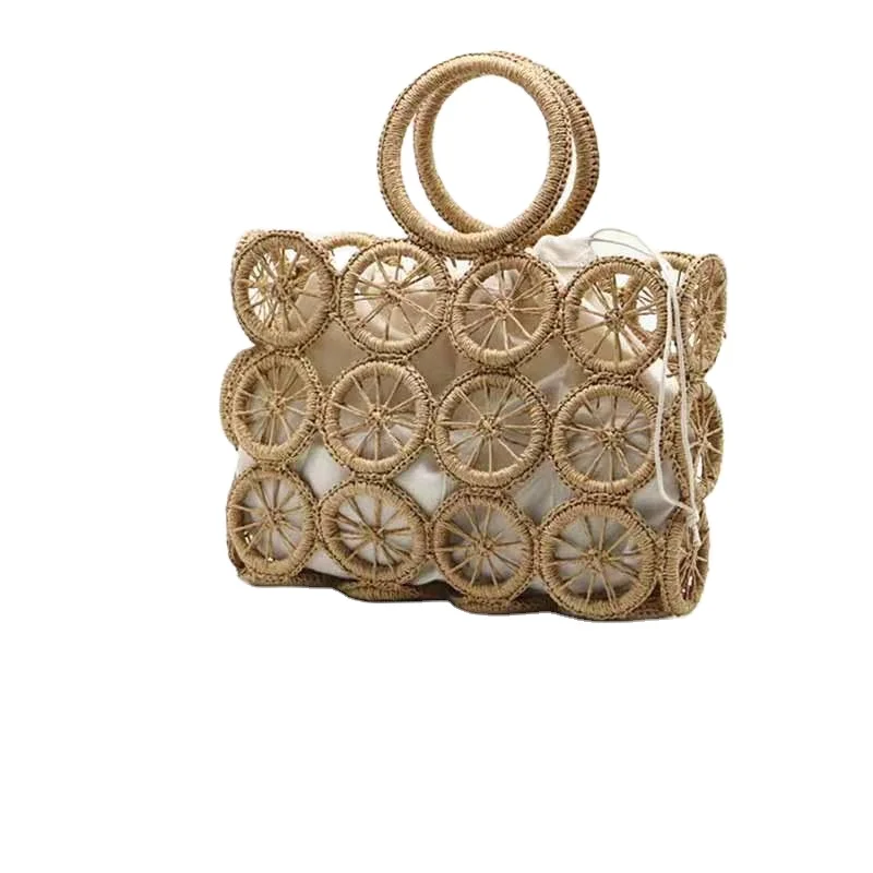 2021 OEM women straw leather bag natural eco lady beach bag