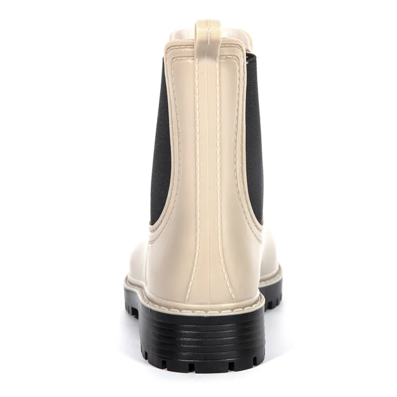 high quality beige  fashion ladies  PVC elastic rain shoes boots garden outdoor waterproof shoes