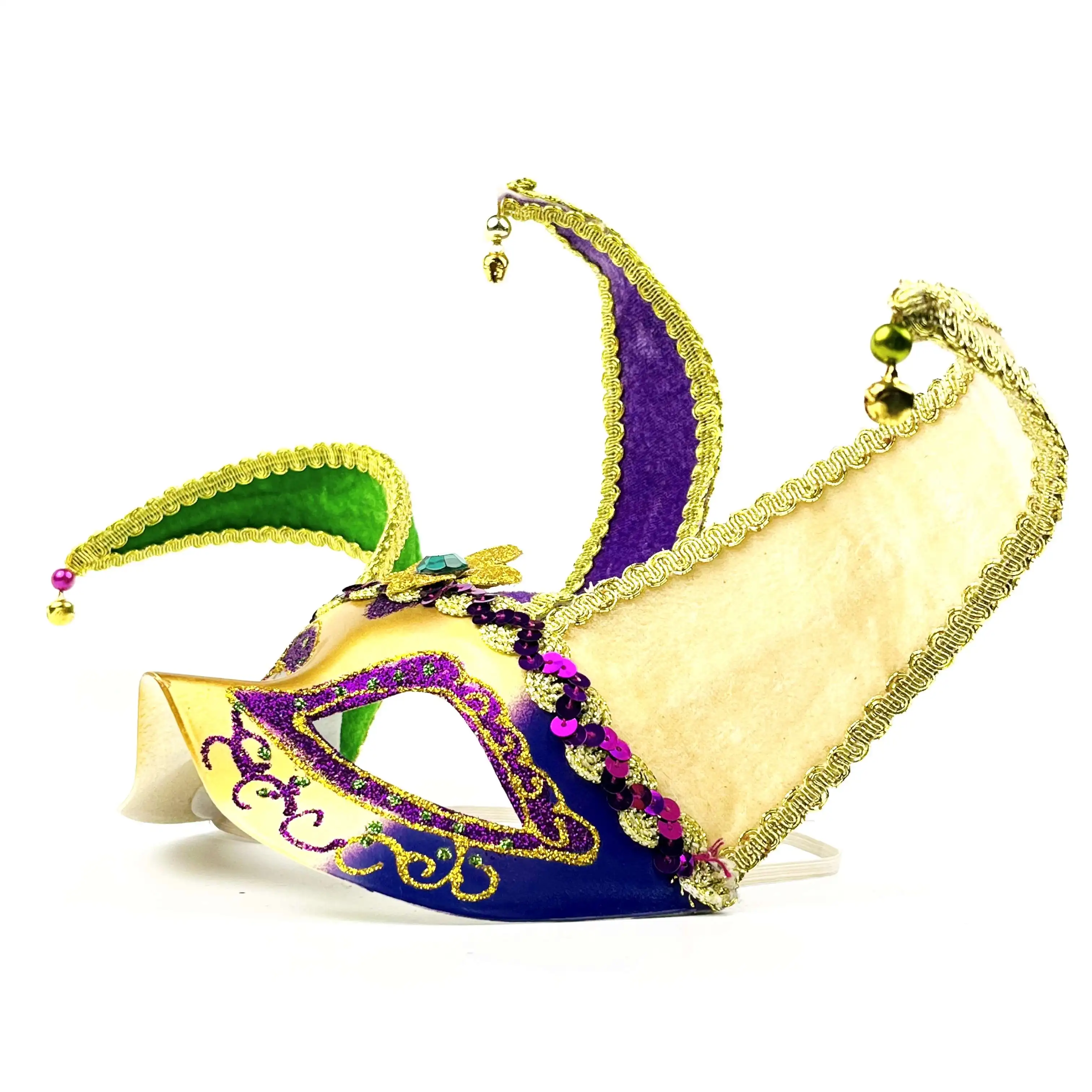 Mardi Gras  Clown Joker Fabric Mask Gold Green Purple with Small Bells Parades Carnival Masquerade Party Bells Clown Joker Masks
