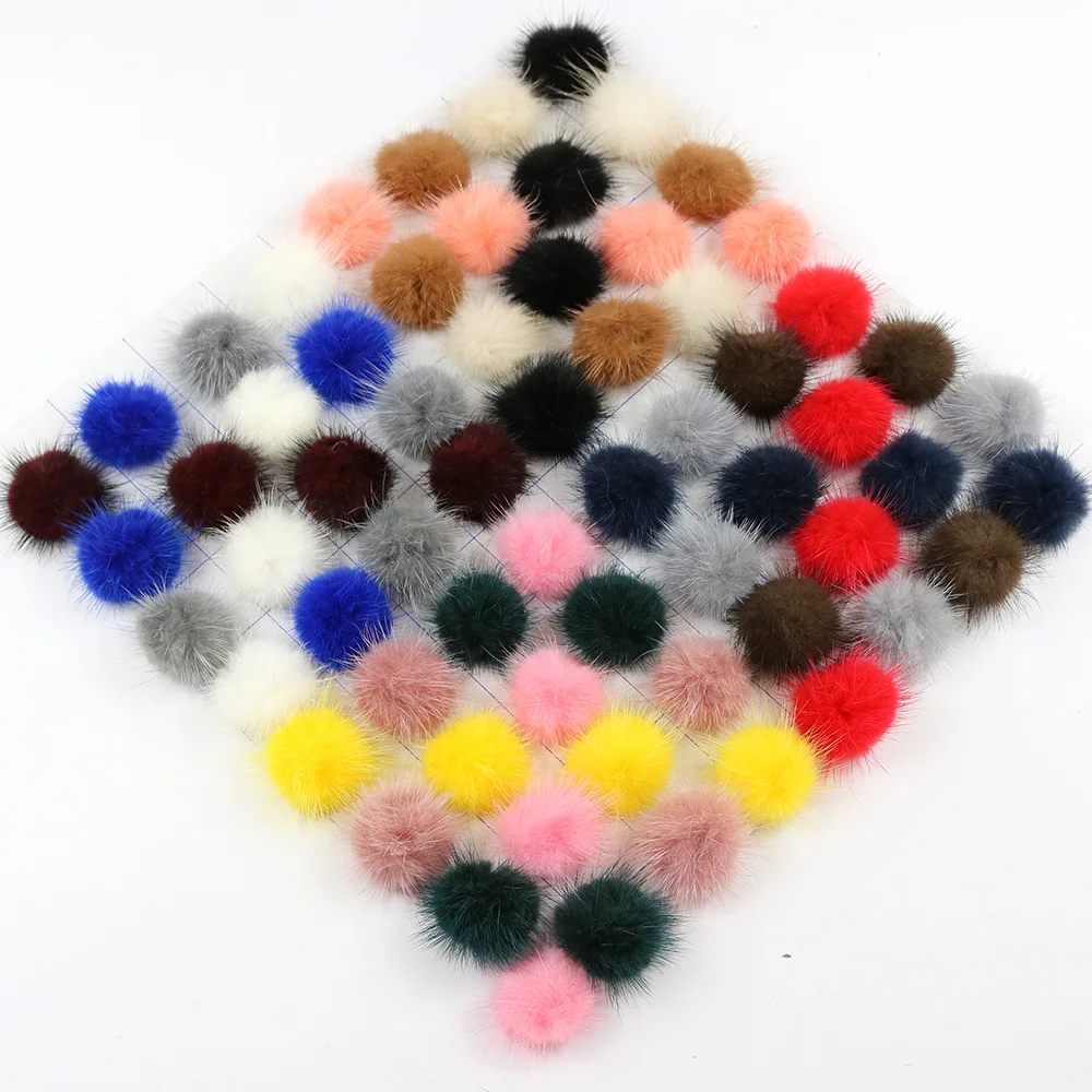 2021 Real Large Dyed Colorful 4.5cm Mink fur accessories fur ball Pom poms for Beanie Hat&Keychain&Bag&Shoes