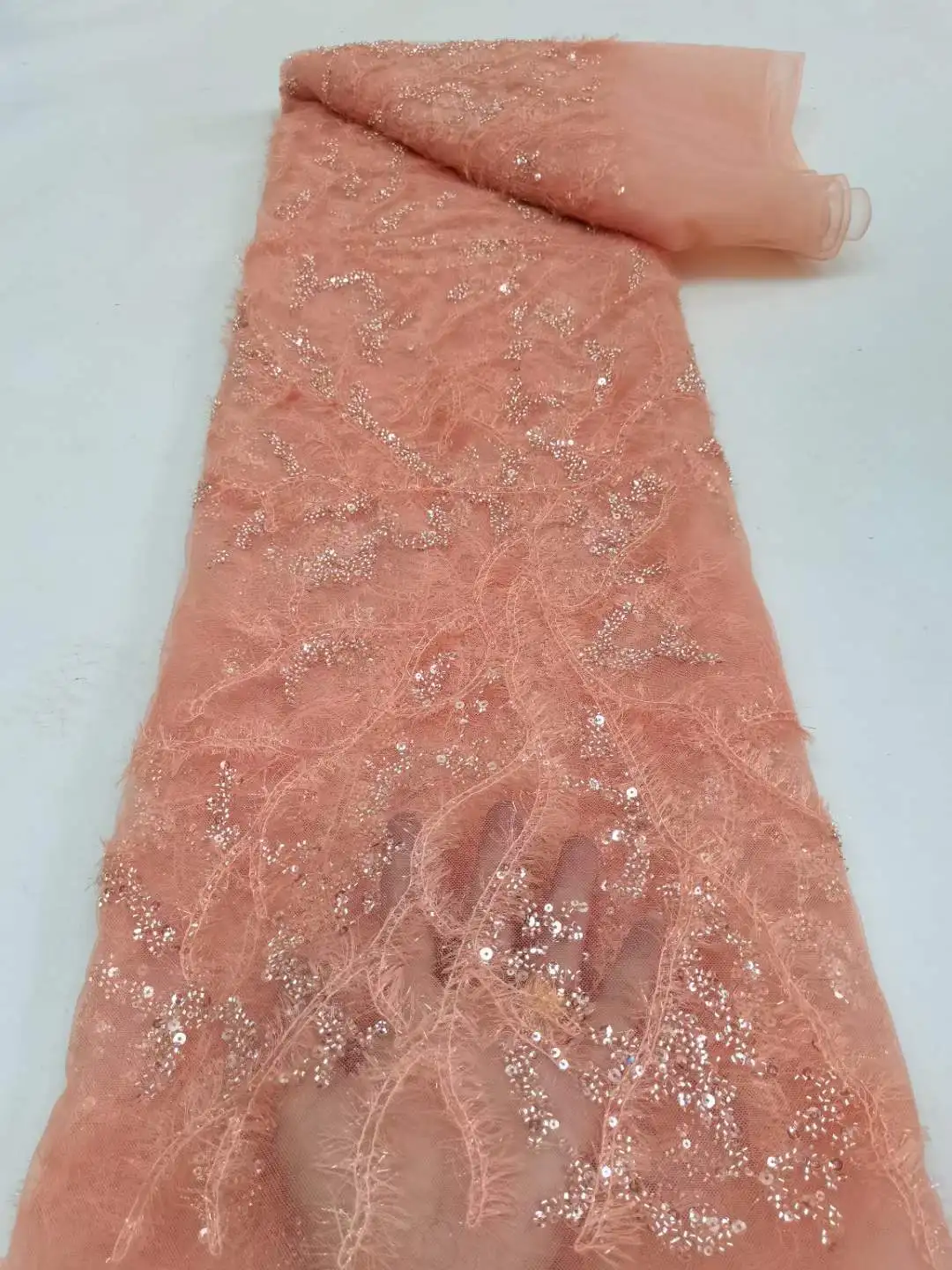 Pine needle plush beaded tube embroidery fabric beads sequin wedding dress cheongsam hat lace fabric SS3625