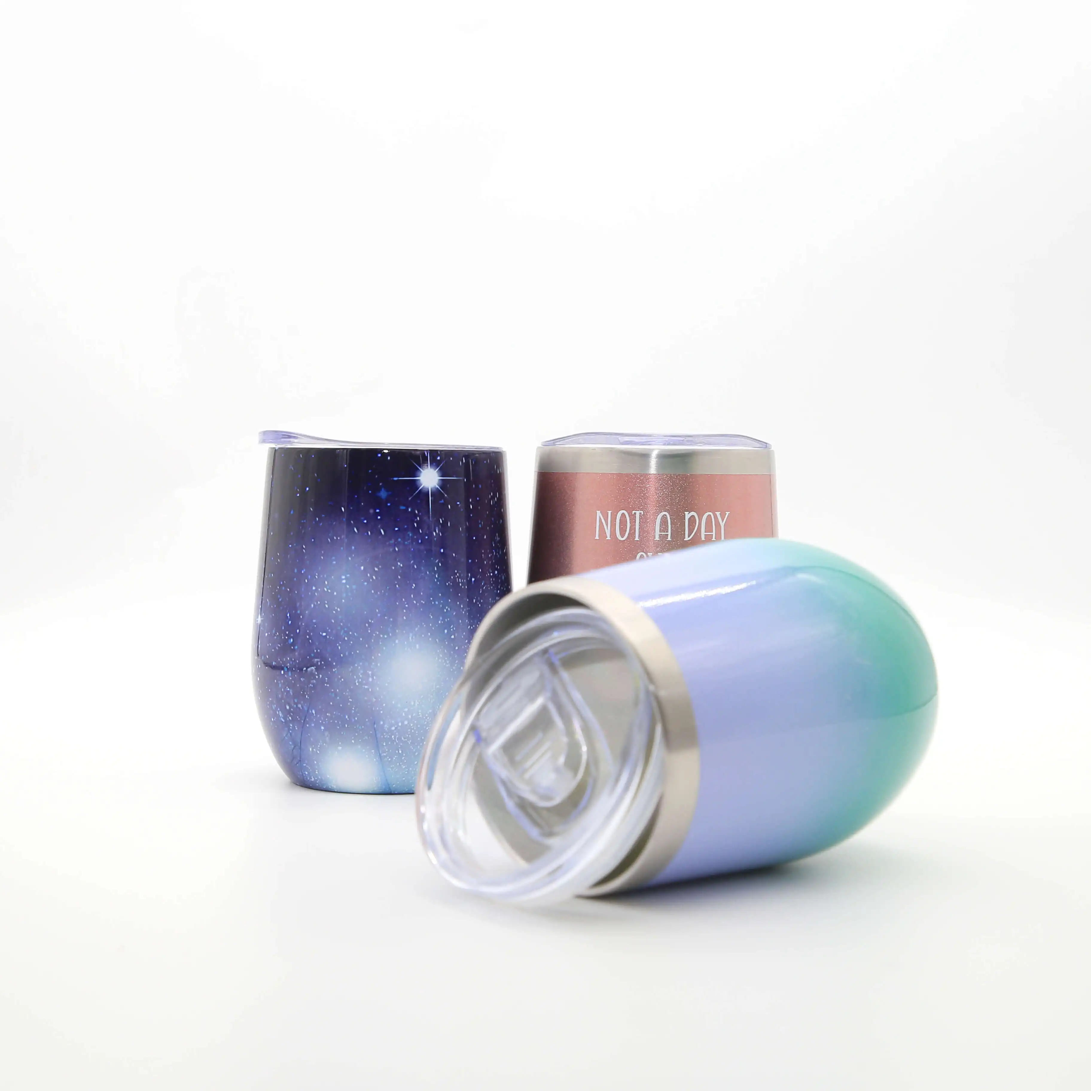 USA warehouse 12oz small double wall insulated egg wine tumbler thermal cup with lid and straw