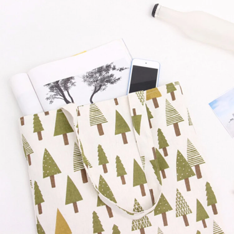 High quality christmas tree cotton fabric canvas shopping tote storage bag Cotton or pp webbing