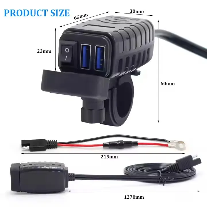 Waterproof Dust Cover Dual USB QC3.0 Fast Charge TPYE-C Motorcycle USB Charger Handlebar Fixing Mobile Phone Car Charger