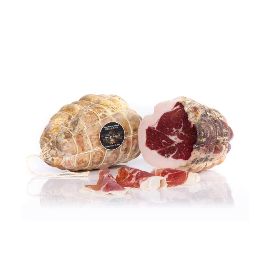 
Top quality italian pork meat from sicilian black pig Culatello 