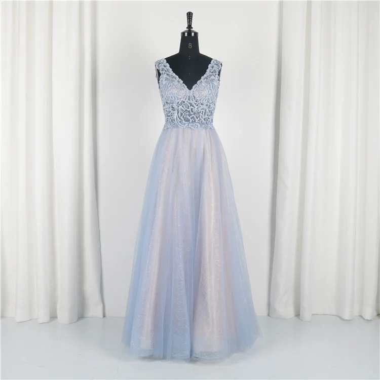 
Factory Direct Selling Sleeveless Lace Embroidery Tulle Dresses Women Party Purple Gowns Elegant Evening Dress 