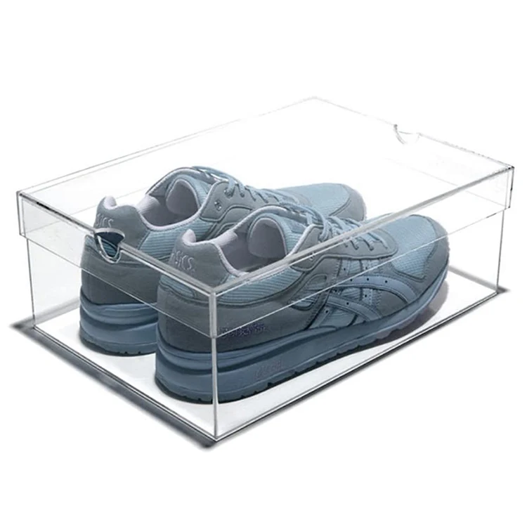 Clear magnetic acrylic stackable shoe household storage box side opening plastic sneaker stores dust proof display cabinet
