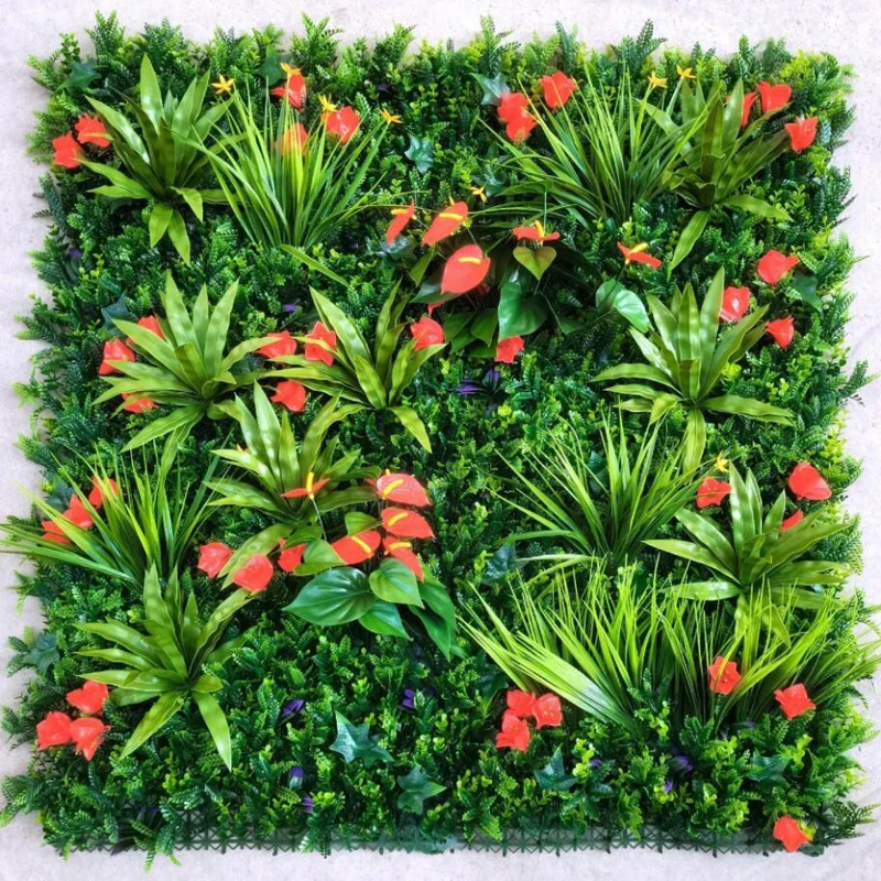 Wholesale Faux Boxwood Hedge Plant Wall Tropical Jungle Plastic Green Flower Wall Panels Artificial Grass Wall Design For Decor