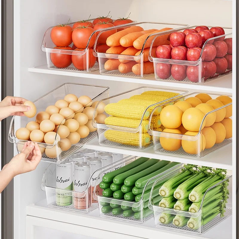 Kitchen Storage Drawer Food Grade Crisper Egg Storage Transparent Plastic Square Shape Refrigerator Compatible PP Material Set