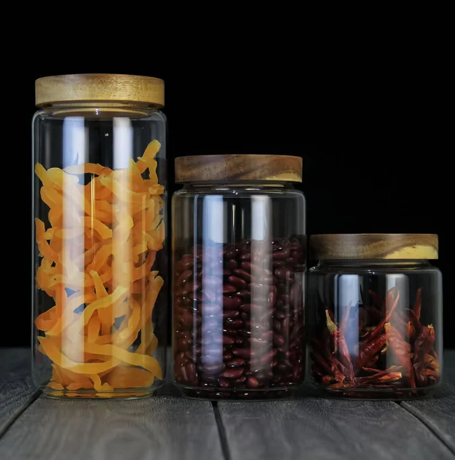 Acacia wood seal lid with glass storage jar wooden lid,glass storage jar with lid,storage jar glass