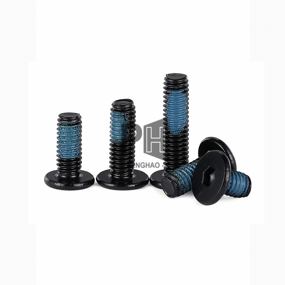Black 304 Stainless Steel M2-M6 Thin CM Flat Head Hex Socket Screws Thread Locking Nylon Patch Anti-Drop Anti-Loose Screws