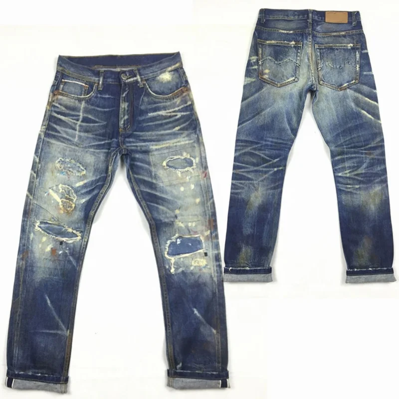 Lotfeel Custom High quality vintage wash distressed Japanese selvedge jeans denim selvedge denim jeans