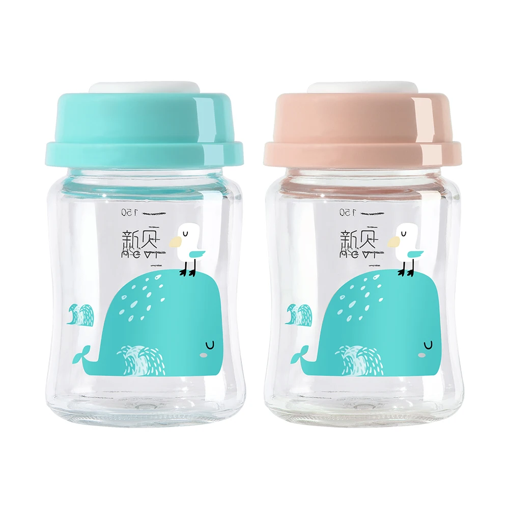 NCVI High Quality Glass Material 150ml Food Storage Cup Baby Breast Milk Storage Bottle 2Pcs