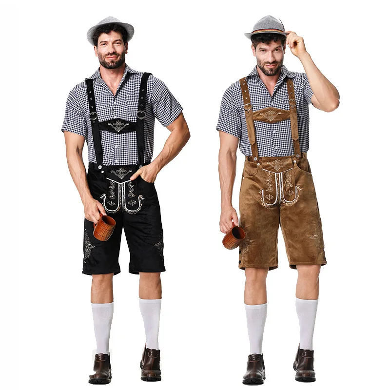Party German Beer Okotoberfest Bavarian Guy Mens Lederhosen Adult Halloween Costumes Fancy Dress Outfit Cotton + Genuine Leather