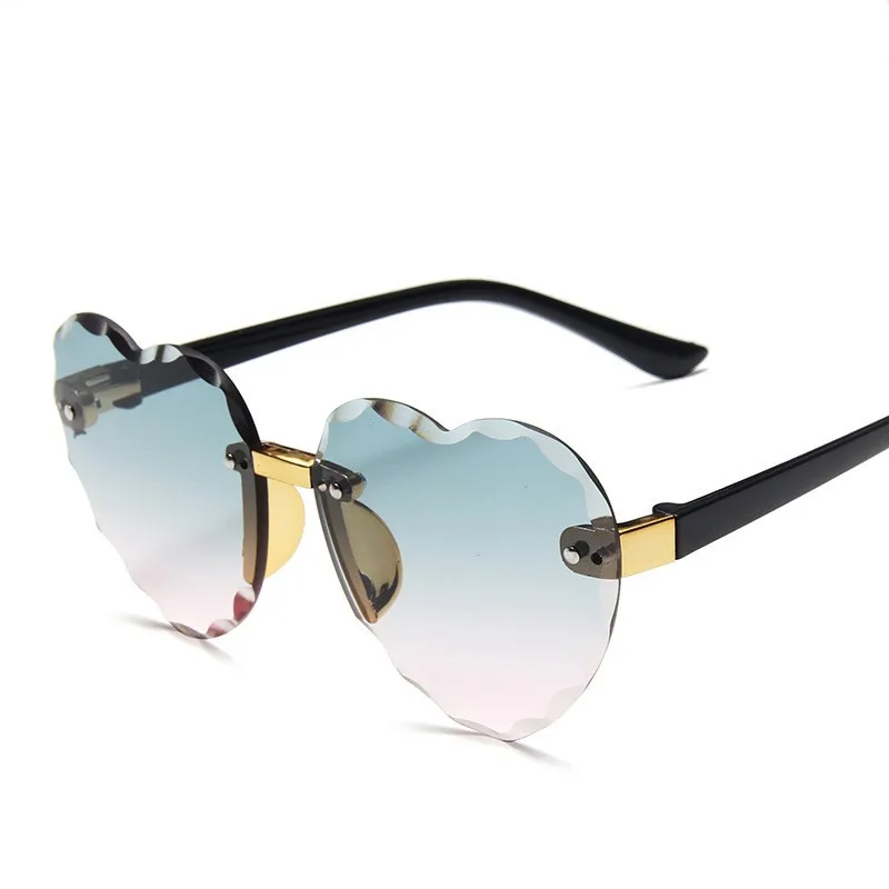 Luxury brand designer heart shape rimless gradient kids sunglasses ocean lens children eyewear