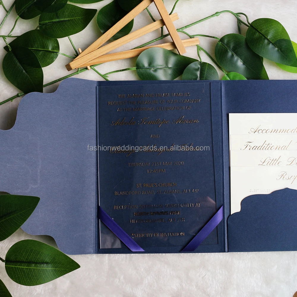 African Royal Blue Laser Cut Belly Band Wedding Invitation cards pocket birthday invitation cards and RSVP cards