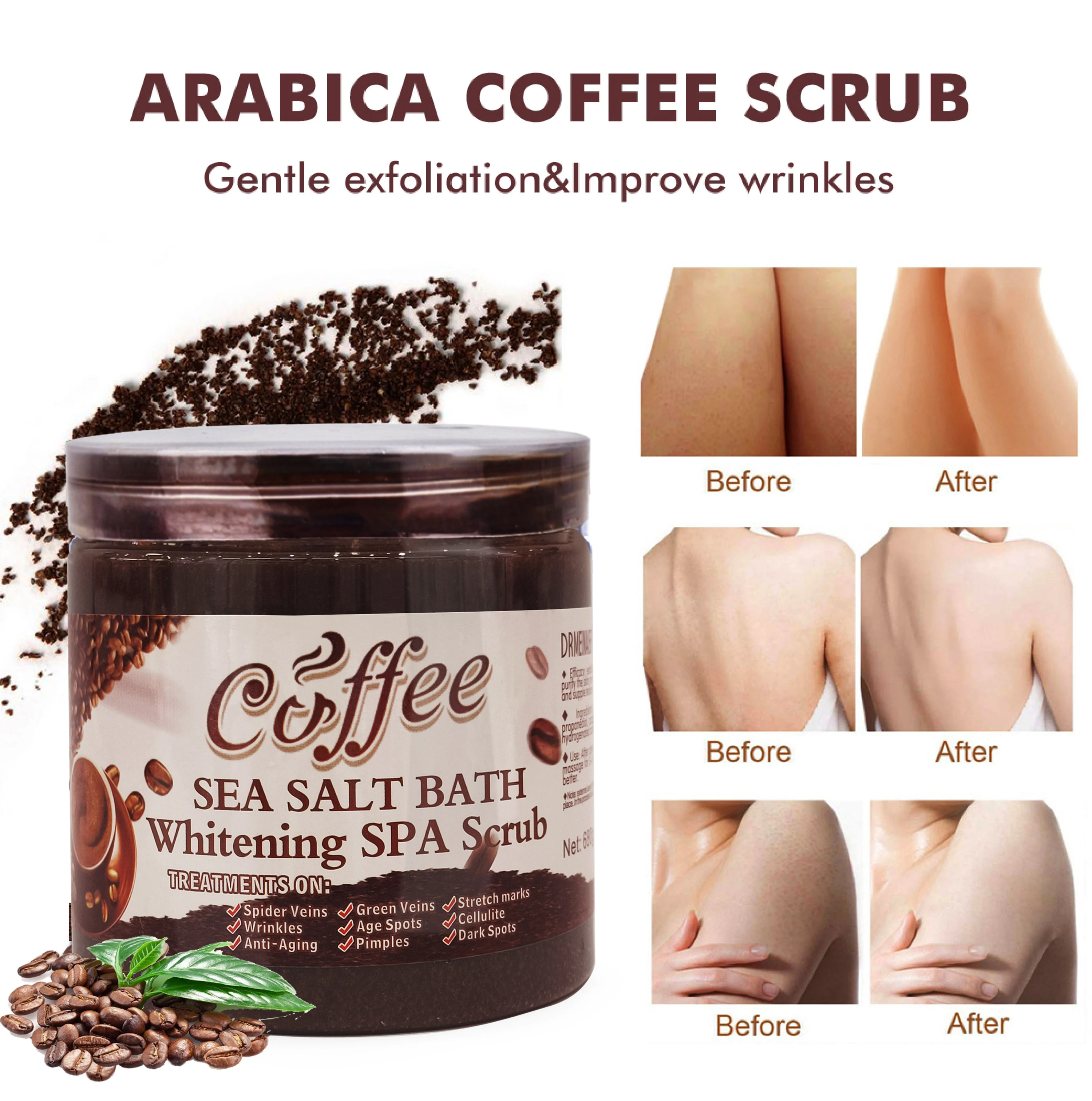 Natural Coffee Scrub Bath Salt Whitening Exfoliating Anti Cellulite Organic Sea Salt For Skincare