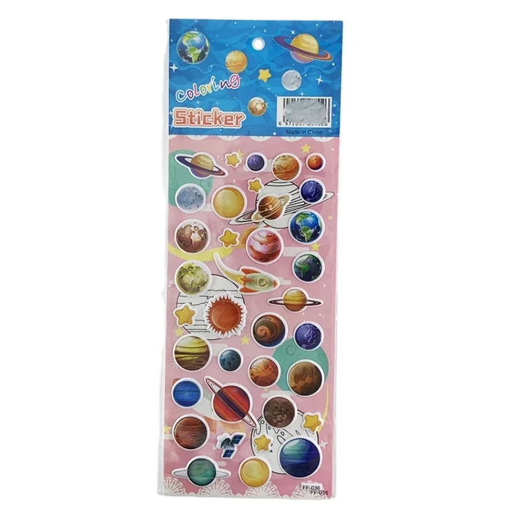 Custom 3D Space Planet Pattern Bubble Sticker Sheets Kids Cartoon Puffy Sticker