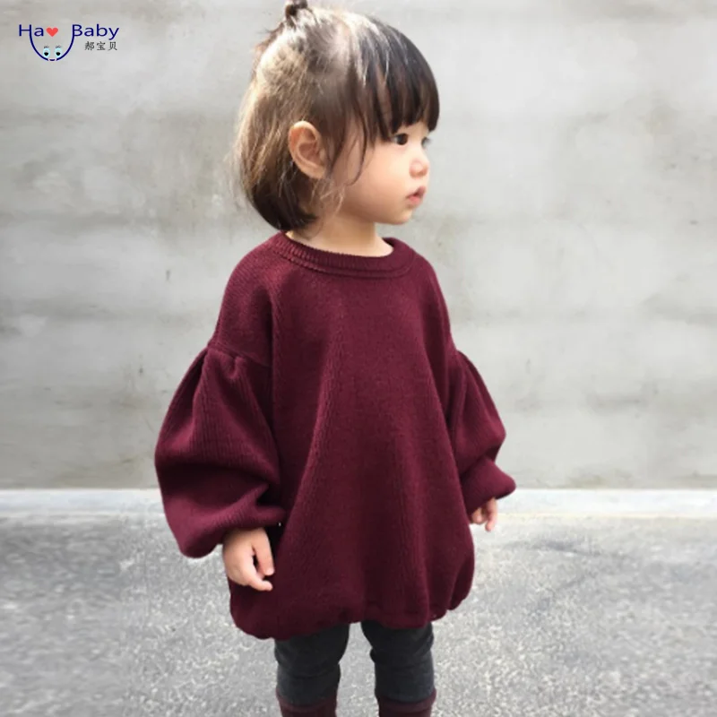 Новые детские взрывобезопасные модели HaoBaby детская одежда Весенняя однотонная Футболка с рукавами-фонариками для девочек