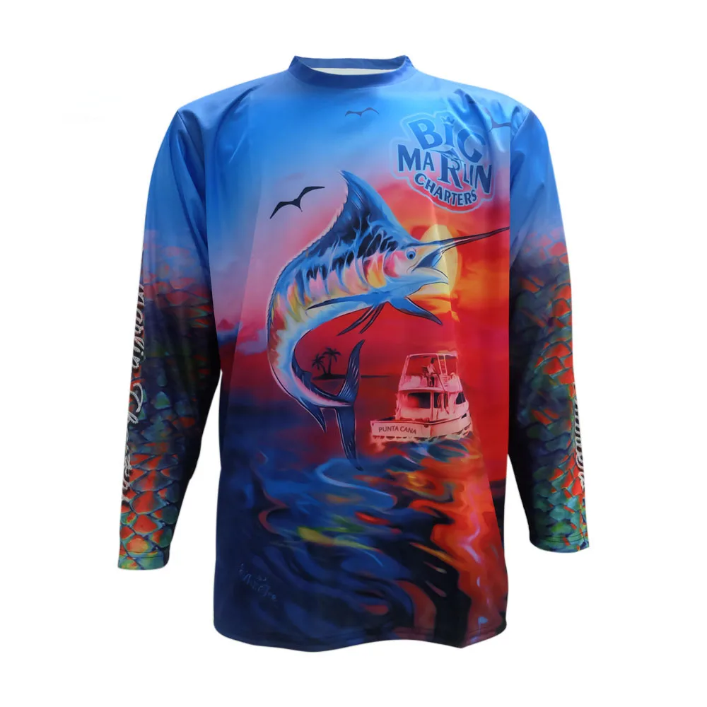 Poly-spandex Fabric Coolmax Anti-uv Long Sleeve Fishing Shirts UPF 50+ Digital Print Fishing Wear Outdoor Shirts