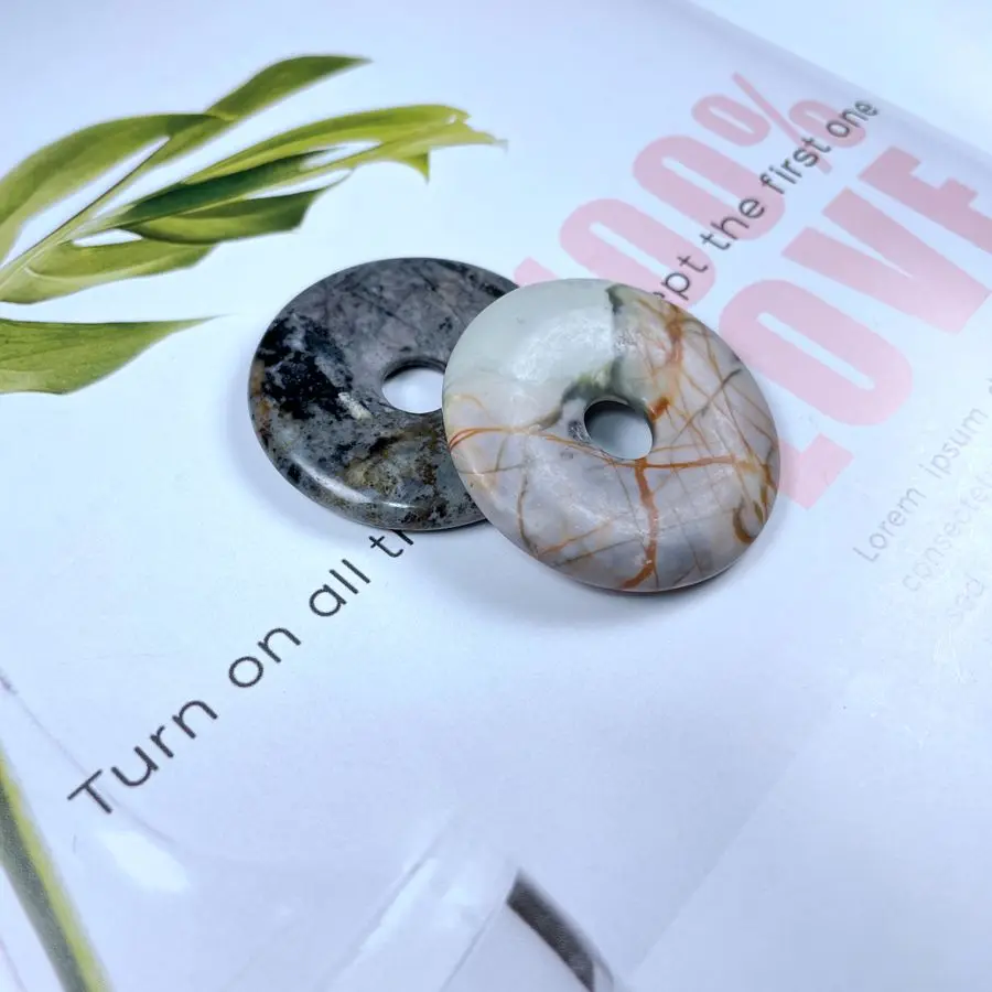 Кулон в виде пончика из натурального камня 40 мм Натуральный Коралл Пикассо яшма Пончик для женщин и мужчин ювелирные изделия подарок