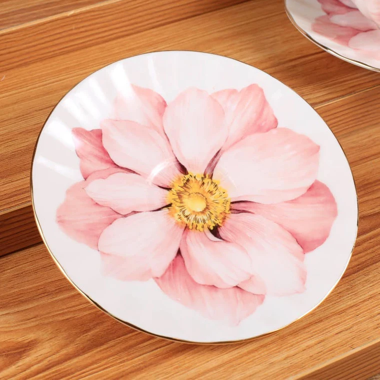 Russian 200ml modern pink printed large tea cup and saucer sets bone china royal albert floral tea cup set with gold rimmed