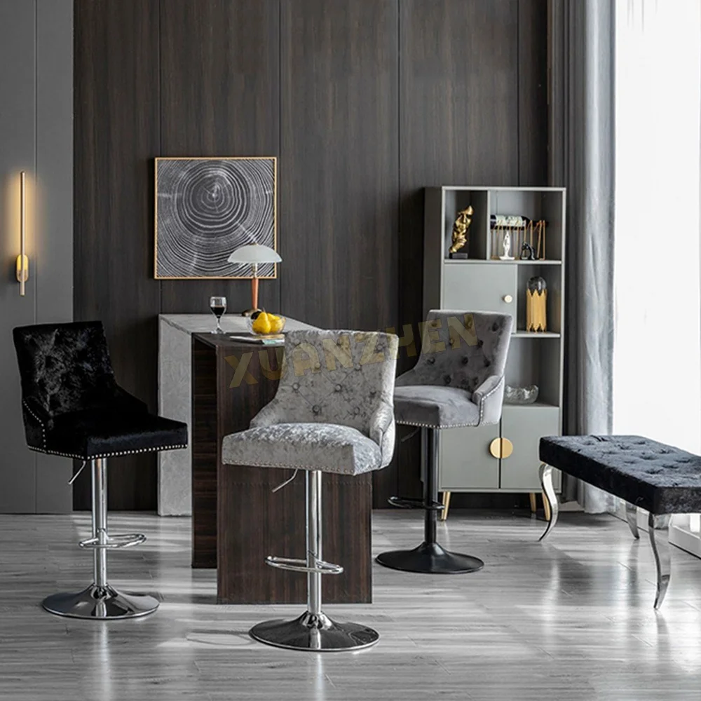 Living room furniture adjustable restaurant high swivel velvet kitchen bar stool bar counter stools luxury bar stool