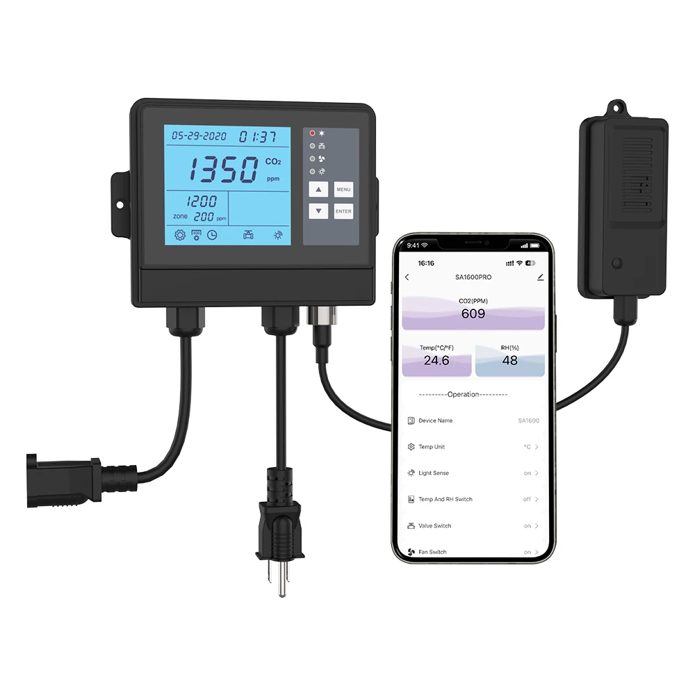 CO2 Controller WiFi Carbon Dioxide Controller CO2 Meter Monitor Relay Function, NDIR CO2 Sensor for Green House