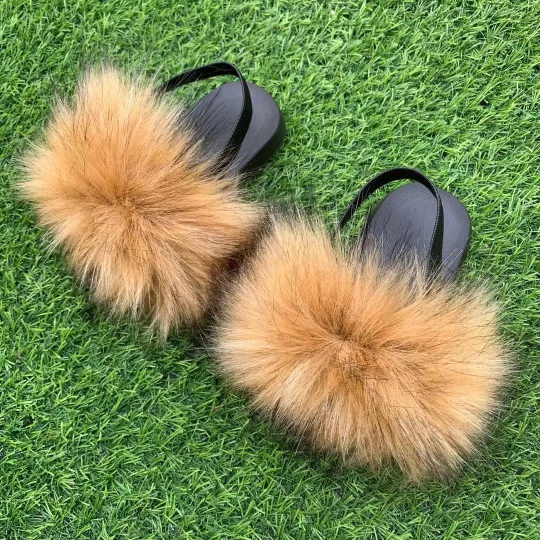 Dropshipping 2022 Wholesale fashion luxury big furry real  pink fur slipper with rhinestone for women