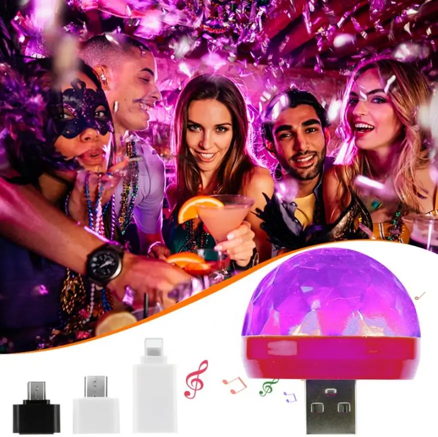 mini sound controlled mobile USB disco magic ball lamp 7 color led stage dj light can be used with Phone or any 5v USB port