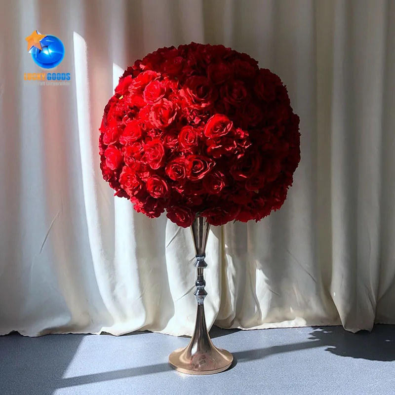 LFB1274-red personalized large red artificial rose flower ball centerpiece backdrops for wedding events