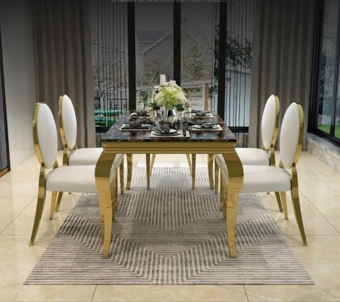 Modern Stainless Steel Sintered Stone Dining Room Furniture Glass Dinner Table Marble Luxury Dining Tables And Chair Sets